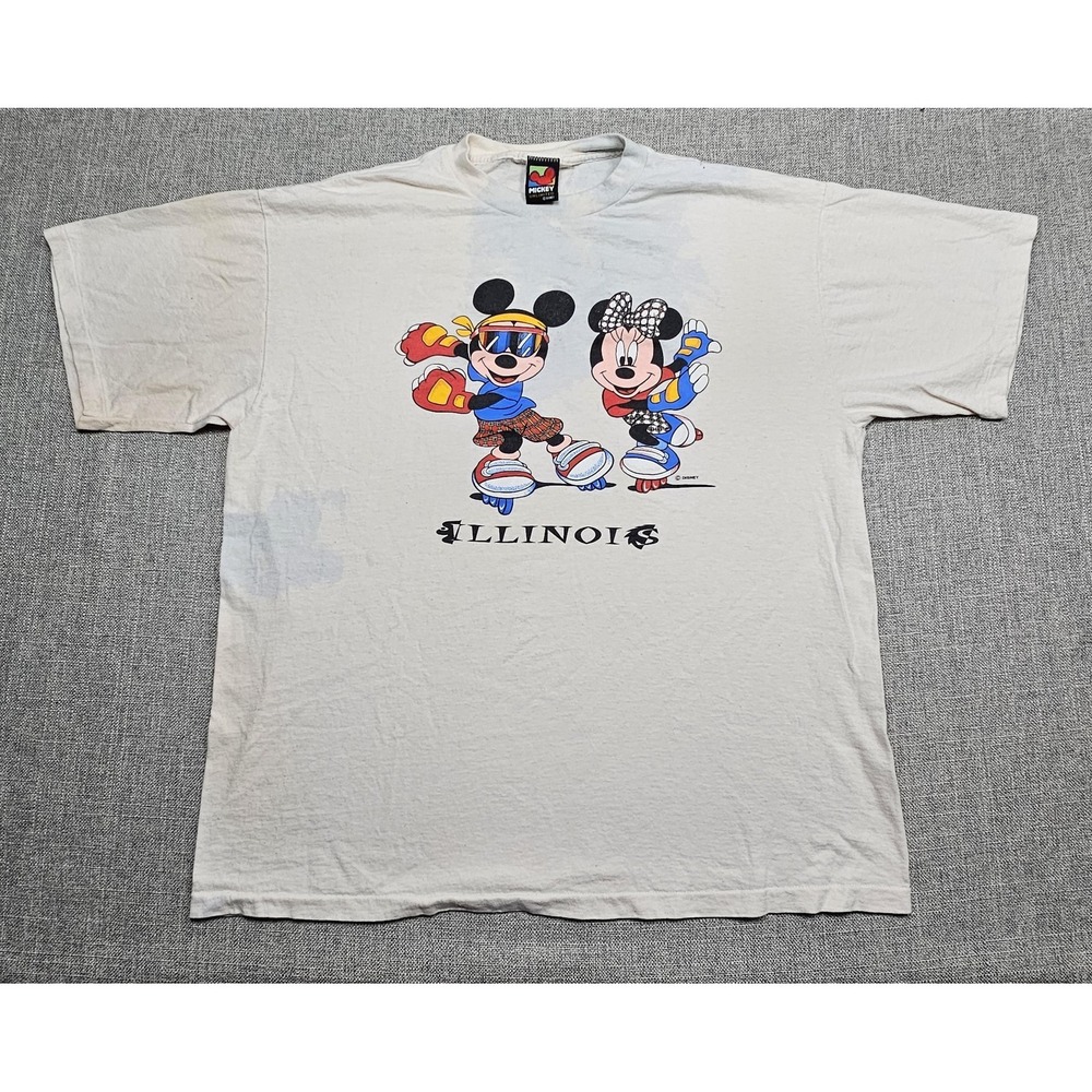 VINTAGE Disney Mickey Minnie Shirt Mens XL White Illinois Skating Made USA 90s